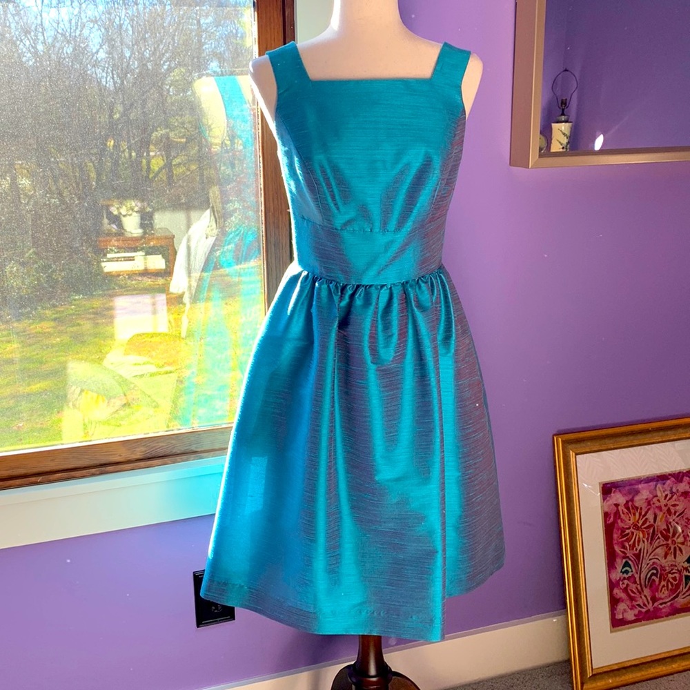Alfred Sung Aqua Sateen Cocktail Dress